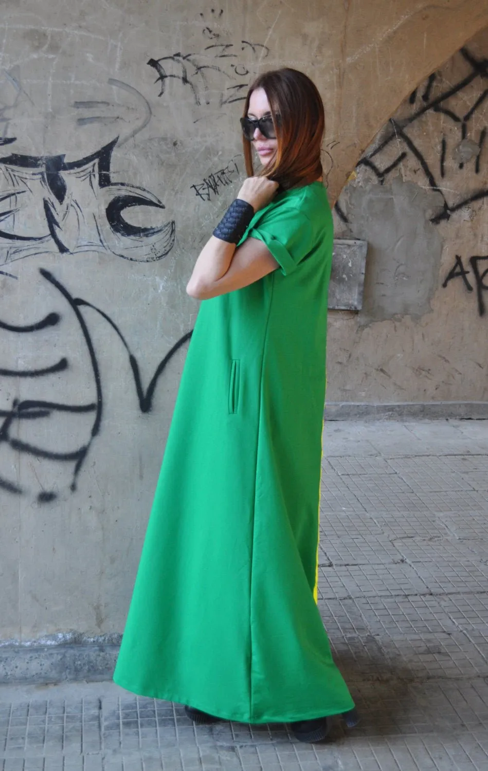 AMIRA Green Long Summer Dress With Back Stripe