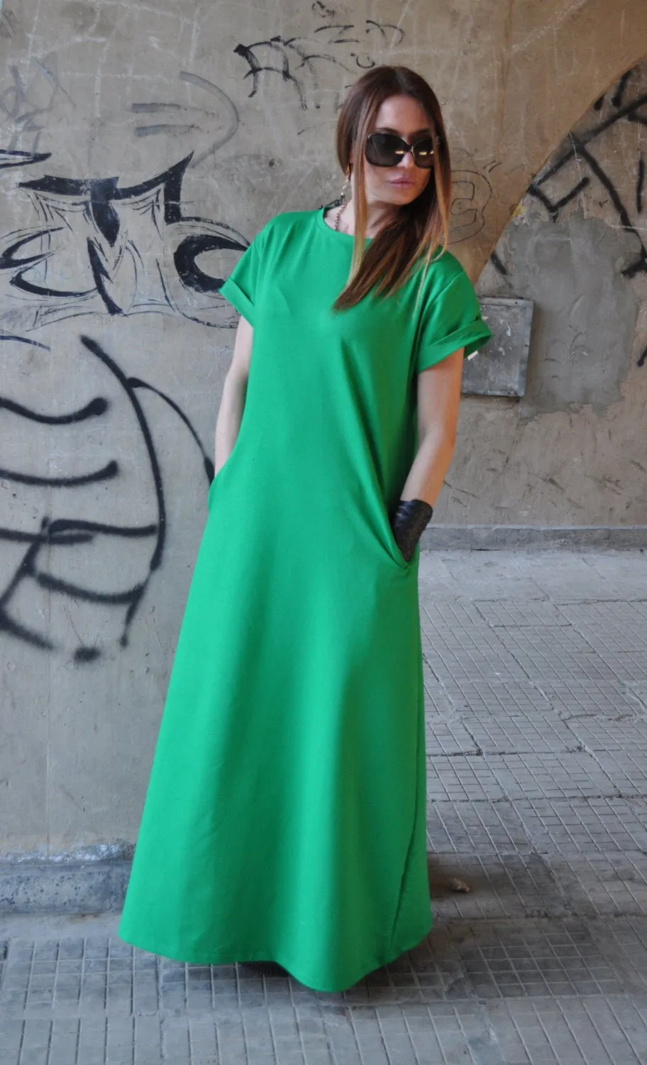 AMIRA Green Long Summer Dress With Back Stripe