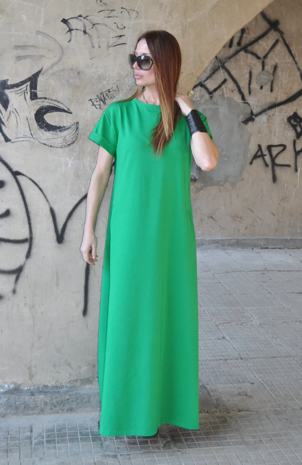 AMIRA Green Long Summer Dress With Back Stripe