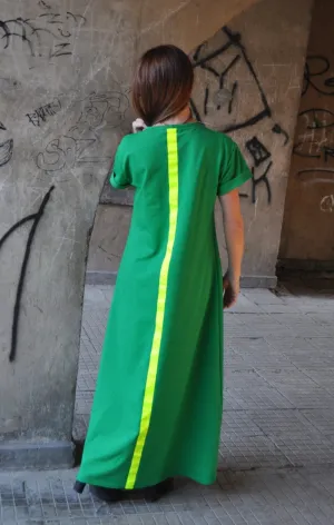 AMIRA Green Long Summer Dress With Back Stripe