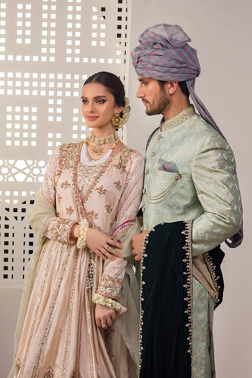 Angrakha Style Bridal Dress Pakistani for Nikkah #BS779