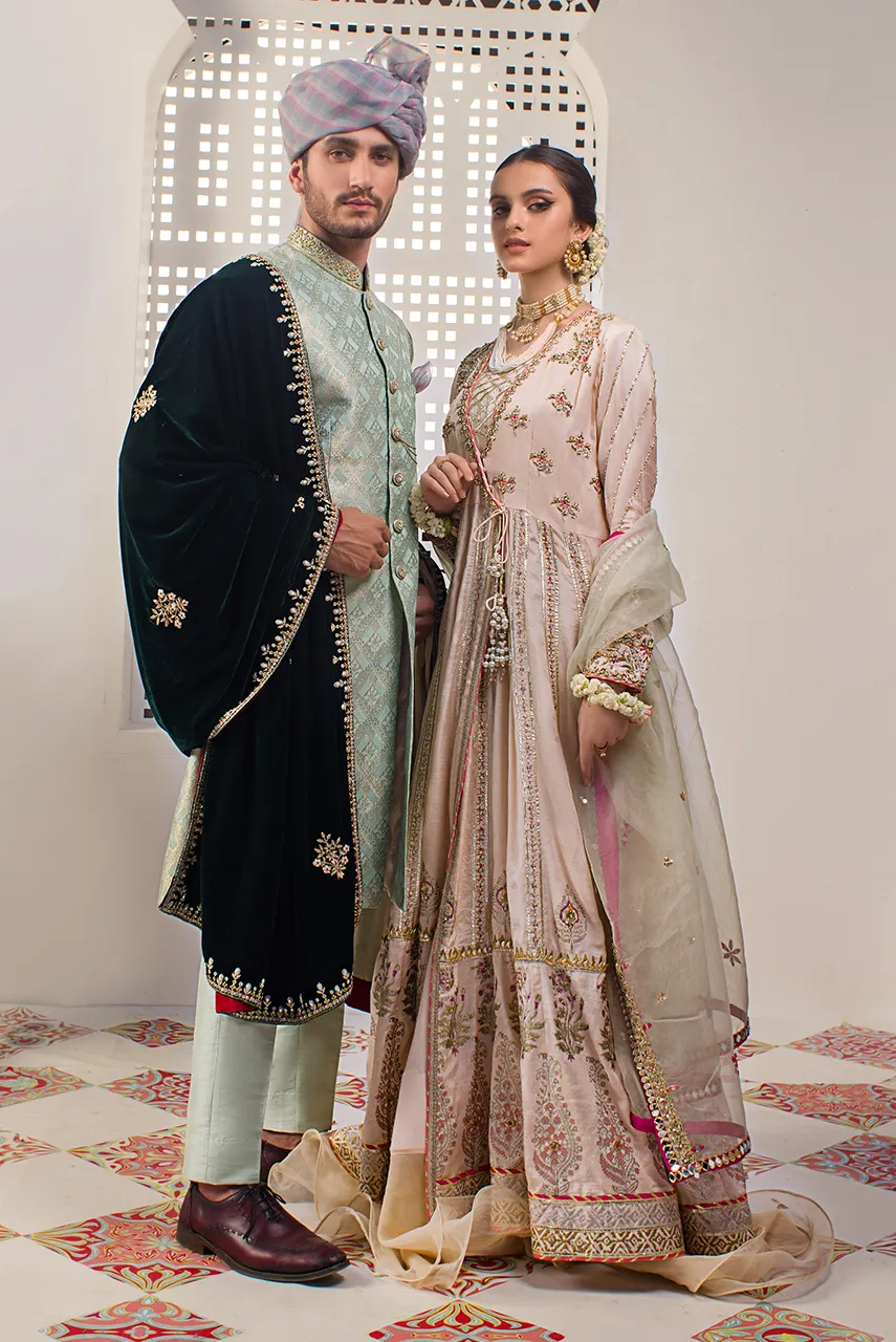 Angrakha Style Bridal Dress Pakistani for Nikkah #BS779