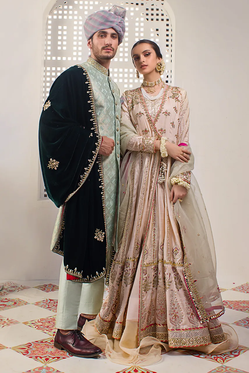 Angrakha Style Bridal Dress Pakistani for Nikkah #BS779