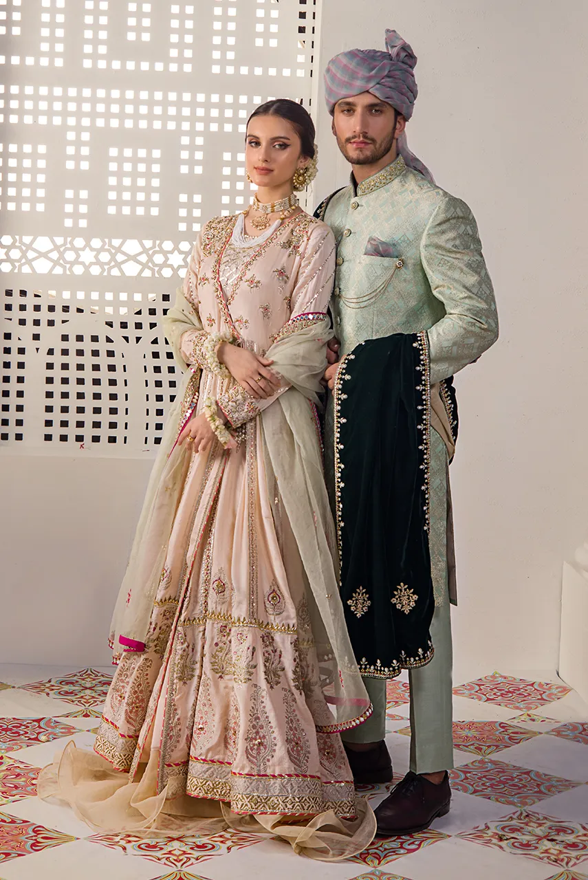 Angrakha Style Bridal Dress Pakistani for Nikkah #BS779