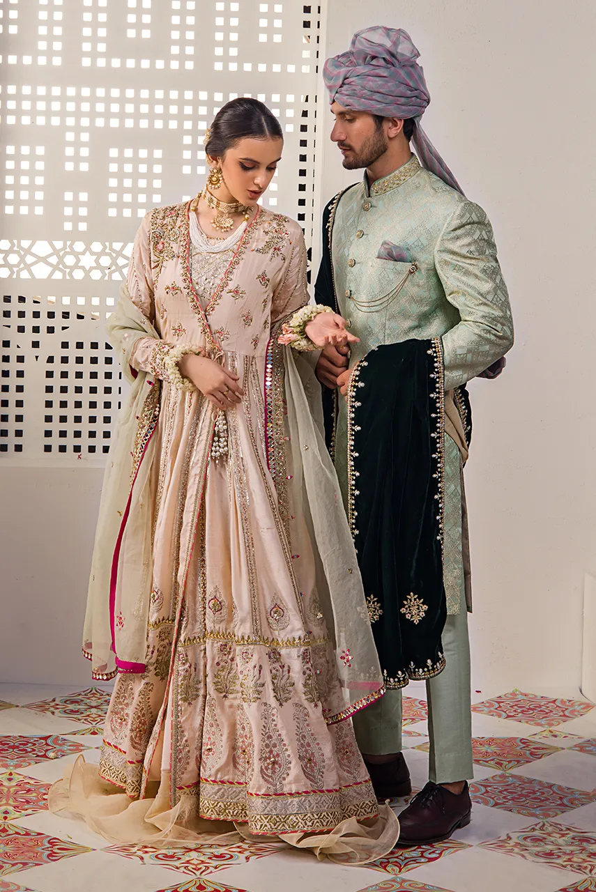 Angrakha Style Bridal Dress Pakistani for Nikkah #BS779