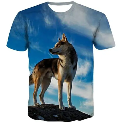 Animal T shirts Men Wolf Tshirt Printed Blue Sky T-shirts 3d Harajuku Tshirts Casual Leisure Tshirts Cool Short Sleeve T shirts