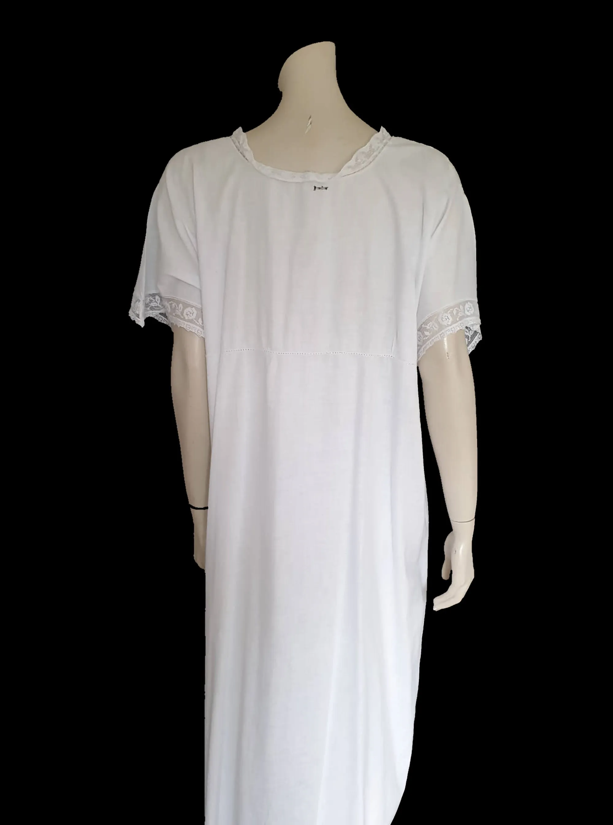 Antique, Edwardian White Lace Nightgown Dress With Embroidery - M