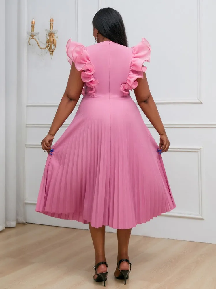 AOMEIDRESS A Line Ruffles Pleated Bodycon Dress for Women Pink