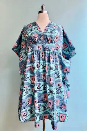 Aqua & Peach Window Gals Woven Midi Caftan by Blue Platypus