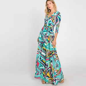 Aqua Water Color Venechia Maxi Wrap Dress