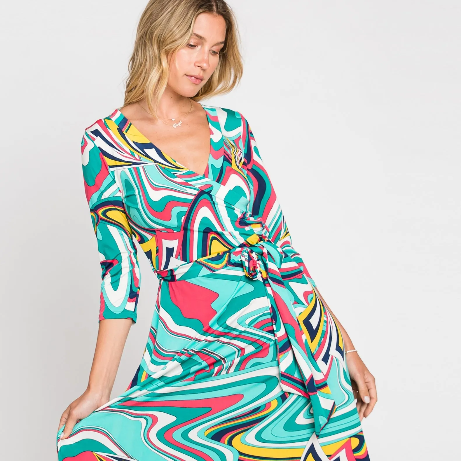 Aqua Water Color Venechia Maxi Wrap Dress