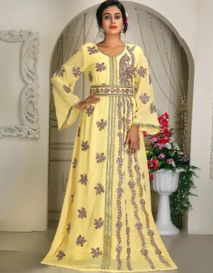 Arabic Ivory Georgette Stone Embroidery Moroccan