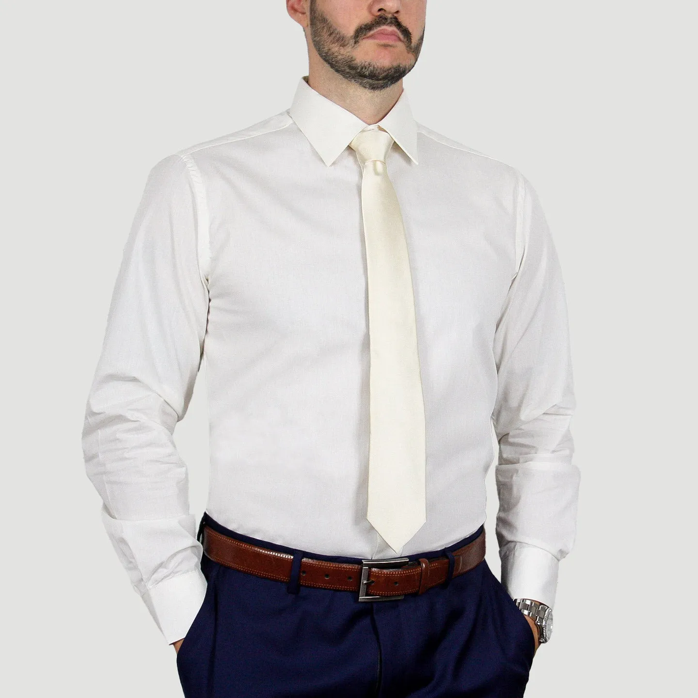 Arturo Modern Fit Dress Shirt in Ivory Long Sleeve, No Pocket