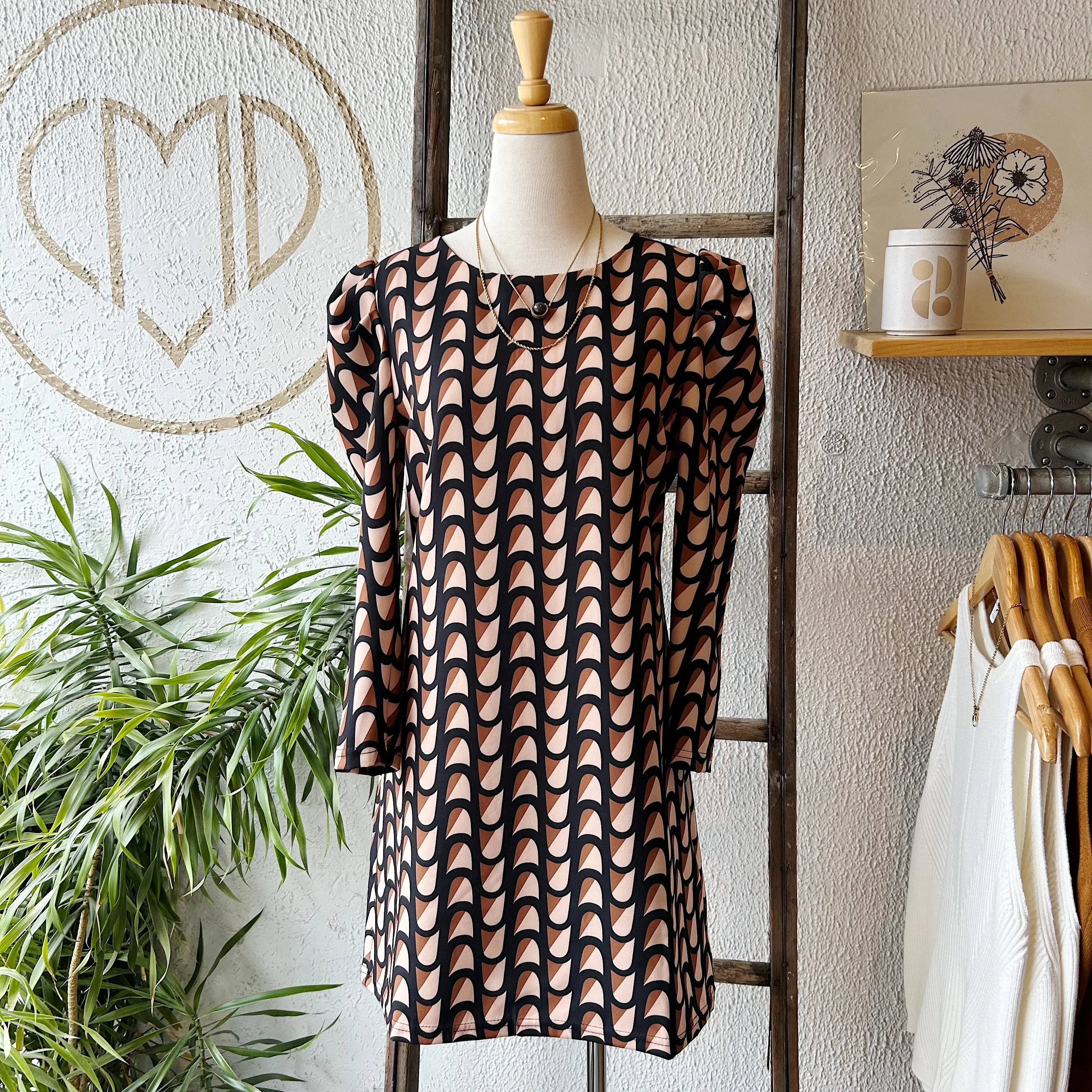 Astrid // Black/Brown Print Dress