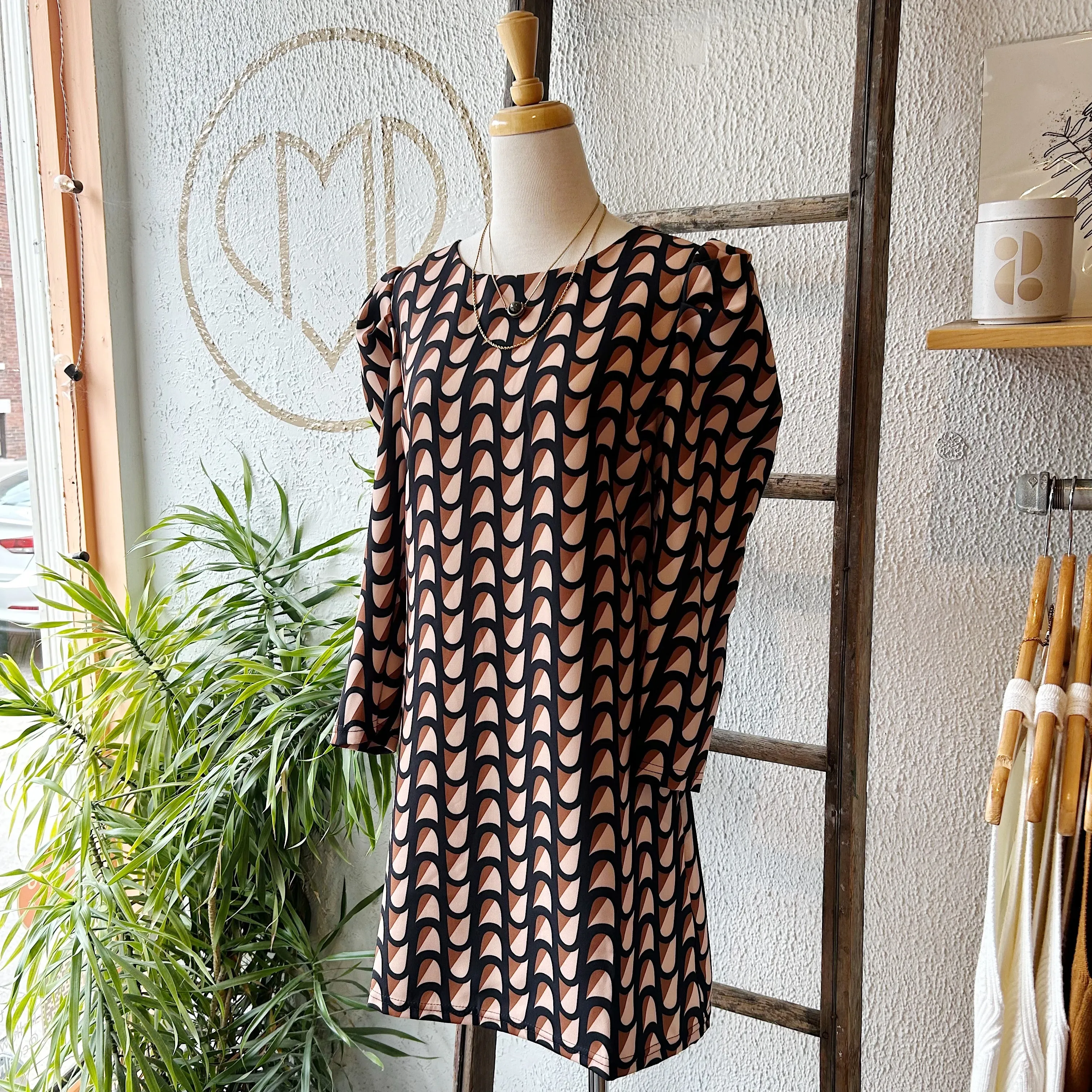 Astrid // Black/Brown Print Dress