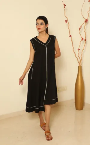 Asymmetric Hem Dress-Black