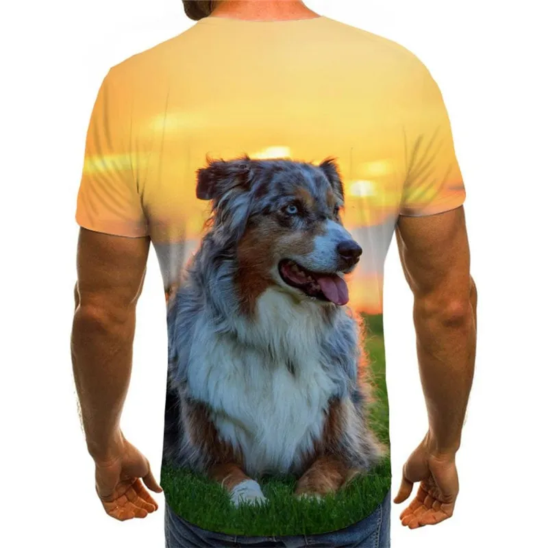 Australian Shepherd dog t shirts Puppy Cute animal tee shirt art costume big Smart dogs Cool male