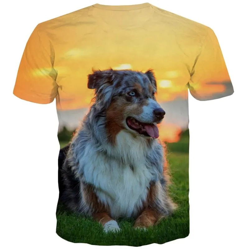 Australian Shepherd dog t shirts Puppy Cute animal tee shirt art costume big Smart dogs Cool male