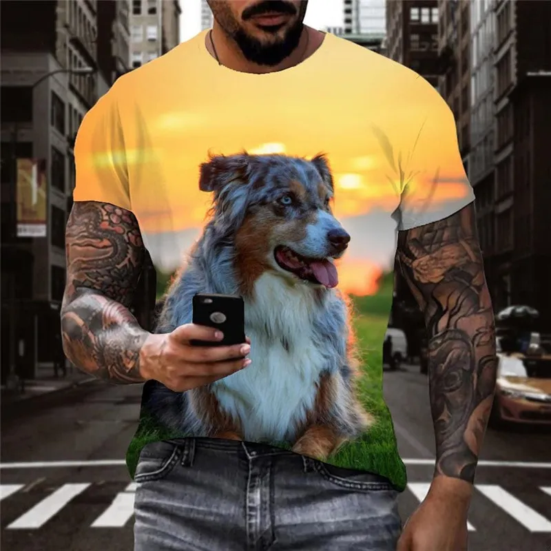 Australian Shepherd dog t shirts Puppy Cute animal tee shirt art costume big Smart dogs Cool male