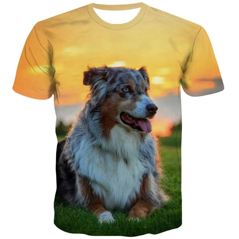 Australian Shepherd dog t shirts Puppy Cute animal tee shirt art costume big Smart dogs Cool male