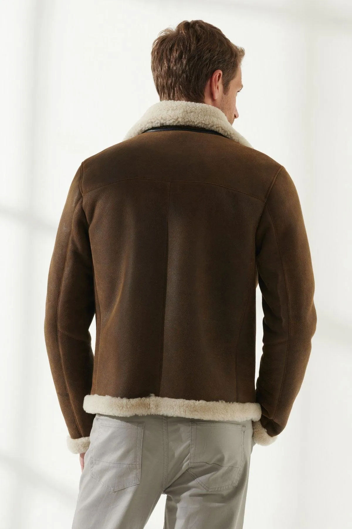 Aviator Men Tan & Off-White Shearling Jacket