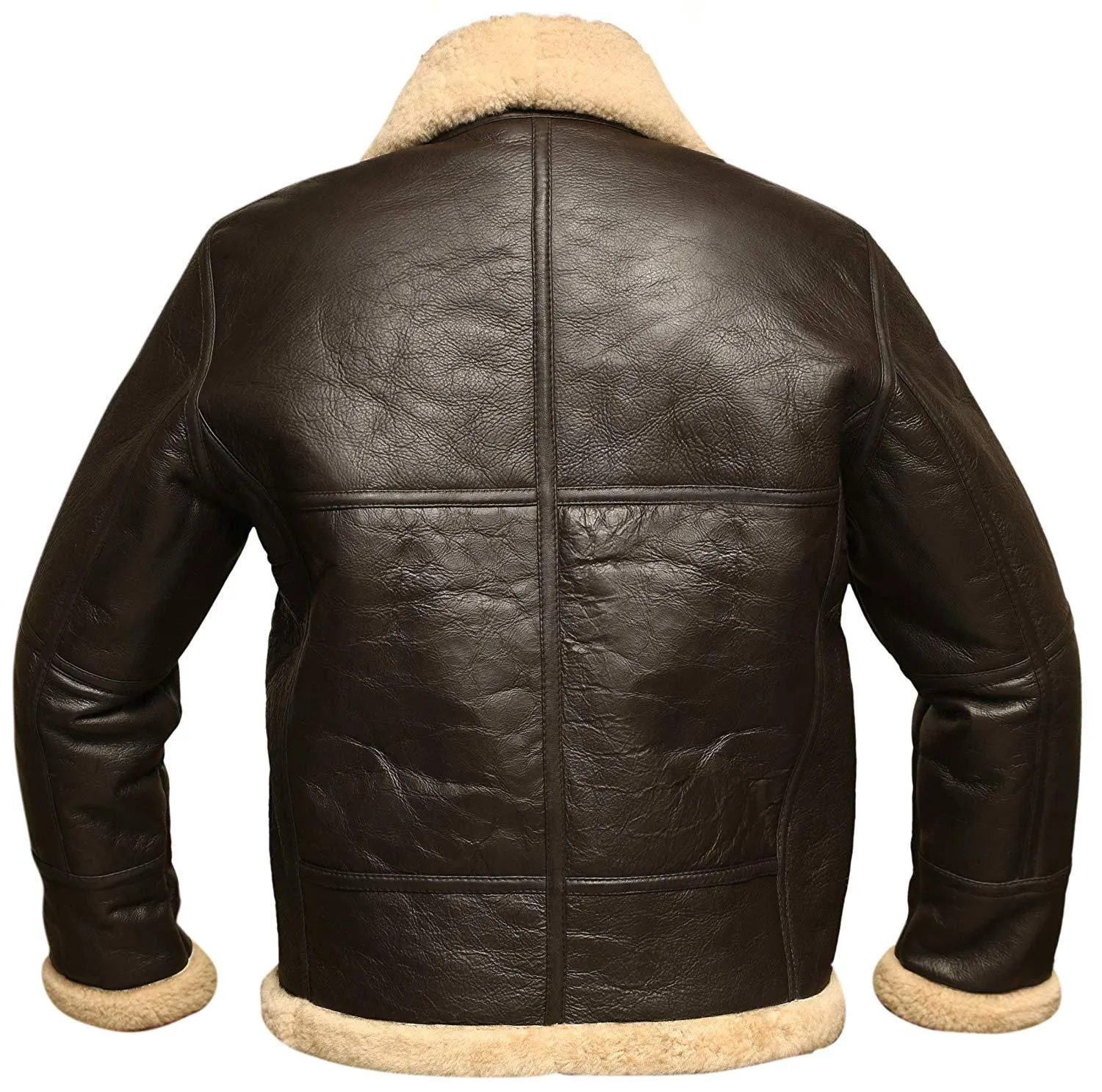 B3 RAF Brown Bomber Shearling Real Sheepskin Aviator Leather Jacket For Men