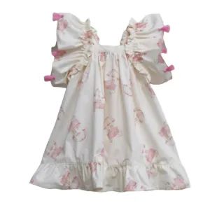 Baby Girl Flutter Sleeve Dress with Pink Print