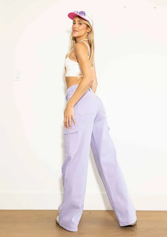 Back To Y2K Wide Cargo Jeans Lilac