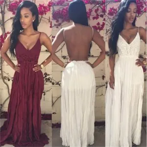 Backless Spaghetti Strap Lace Top Prom Dress | Robe De Soiree