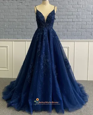 Ball Gown Navy Blue Prom Dress