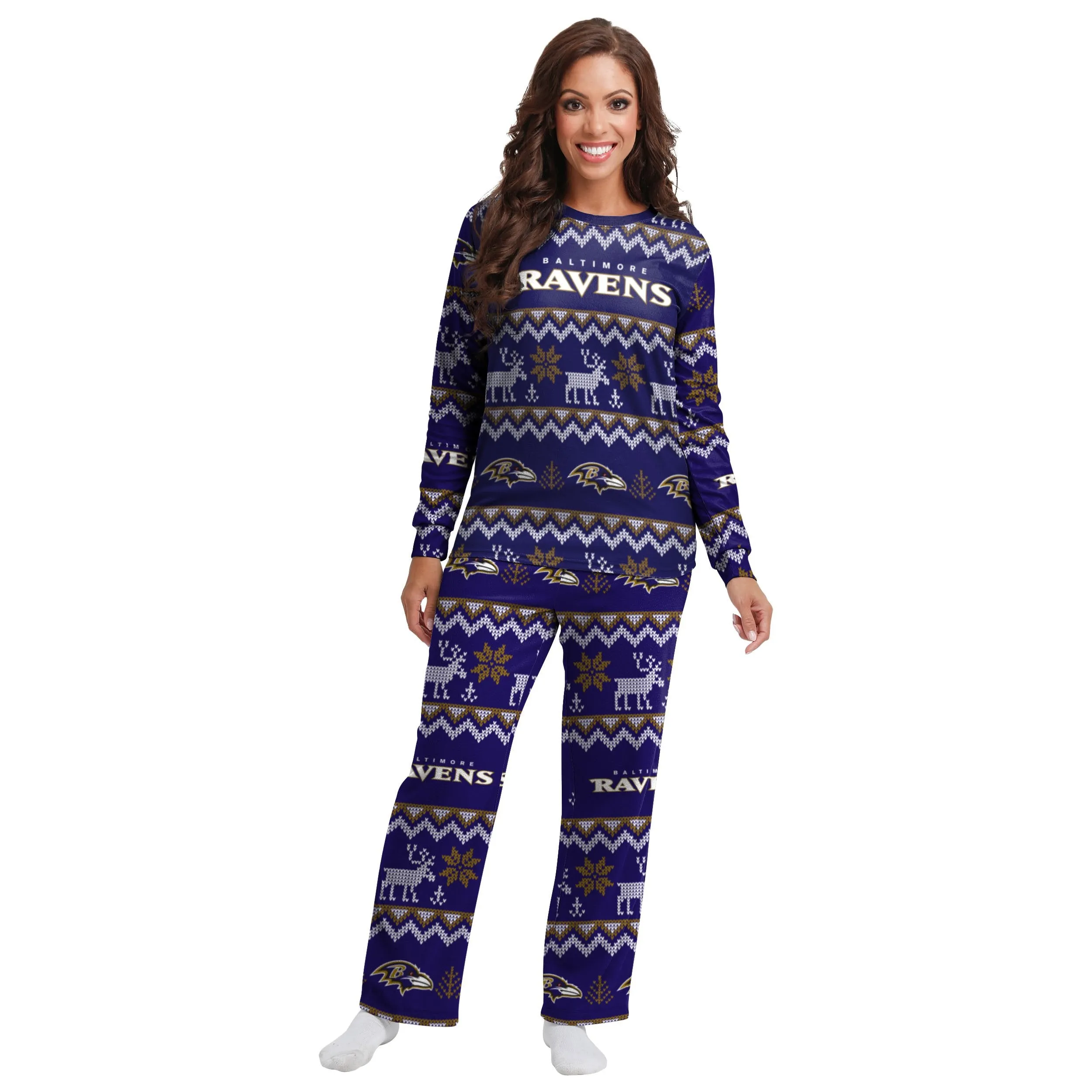 Baltimore Ravens NFL Ugly Pattern Family Holiday Pajamas