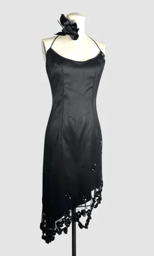 BETSEY JOHNSON 90s Black Mesh Beaded Halter Dress • Small