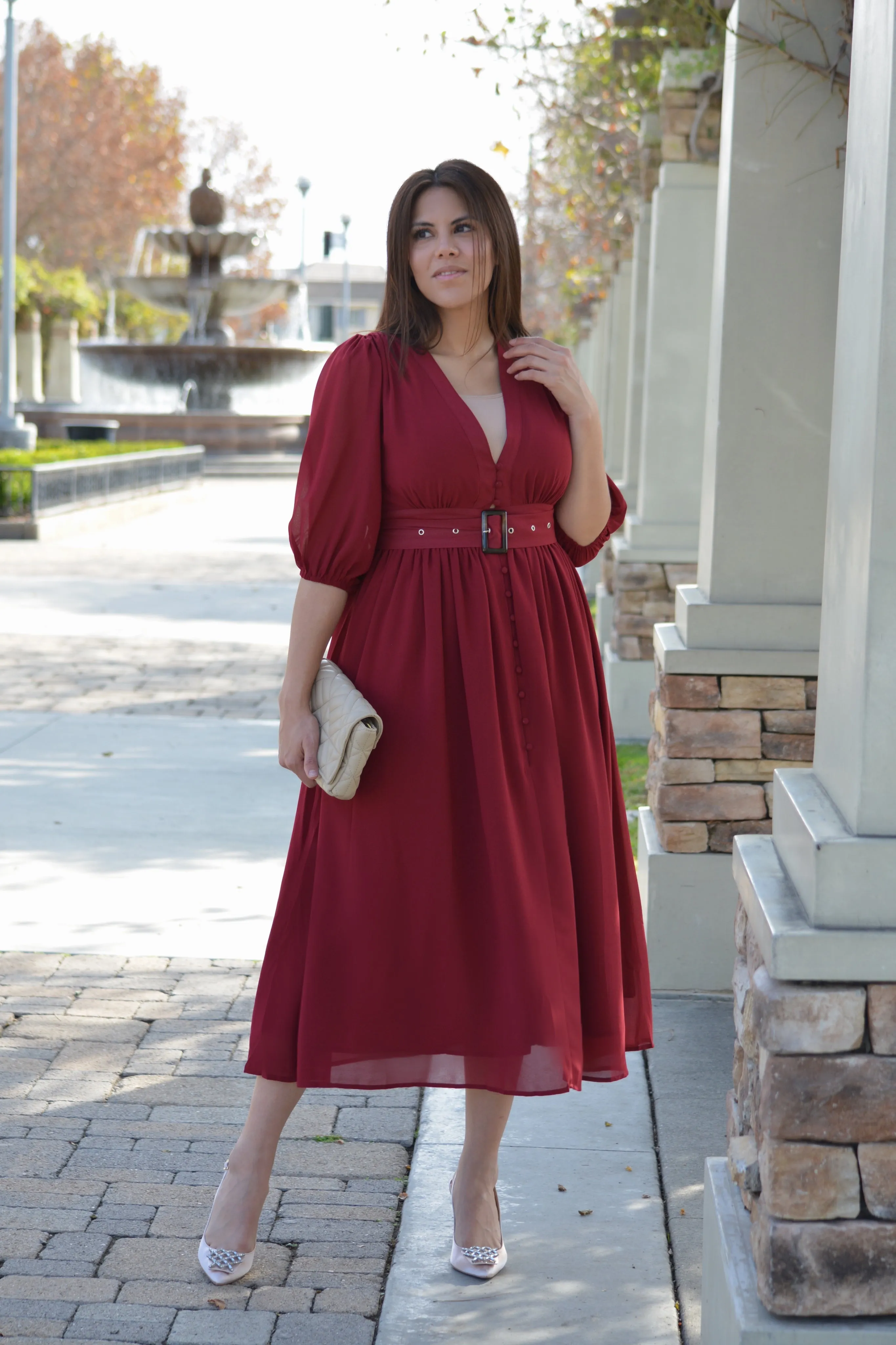 Bianca Merlot Midi Dress