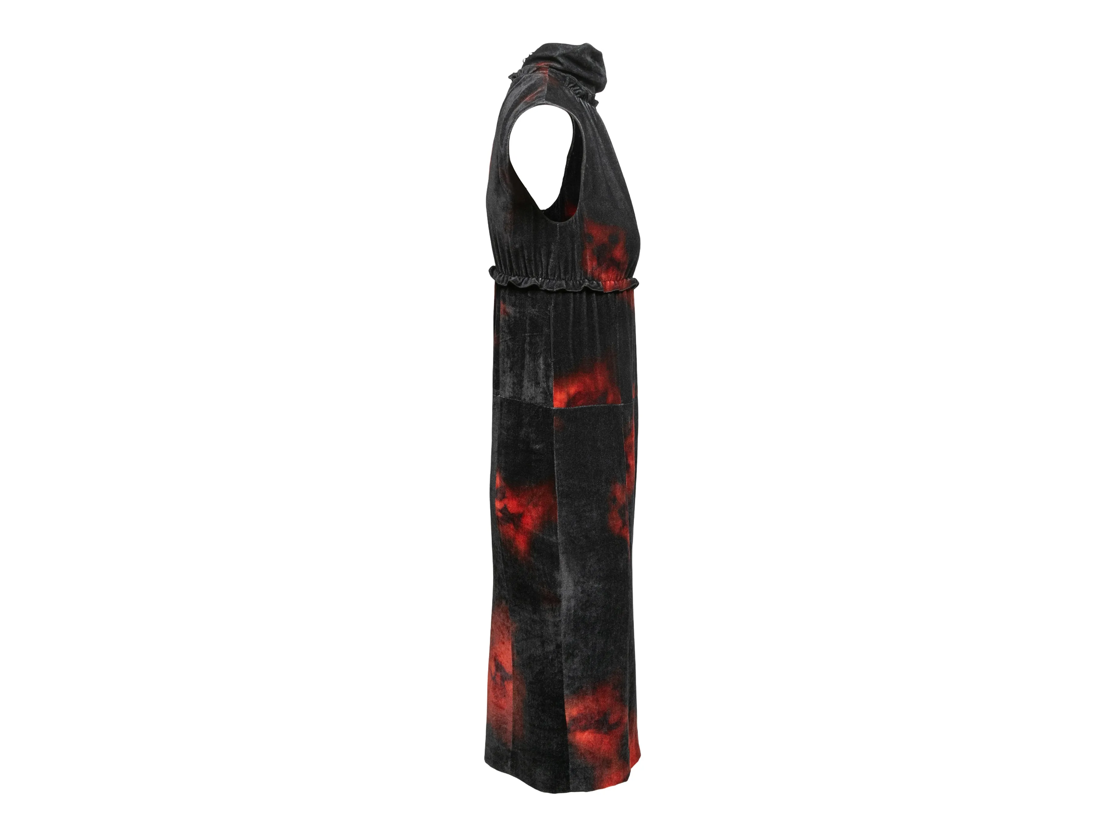 Black & Red Altuzarra Indira Velvet Tie-Dye Dress Size US S