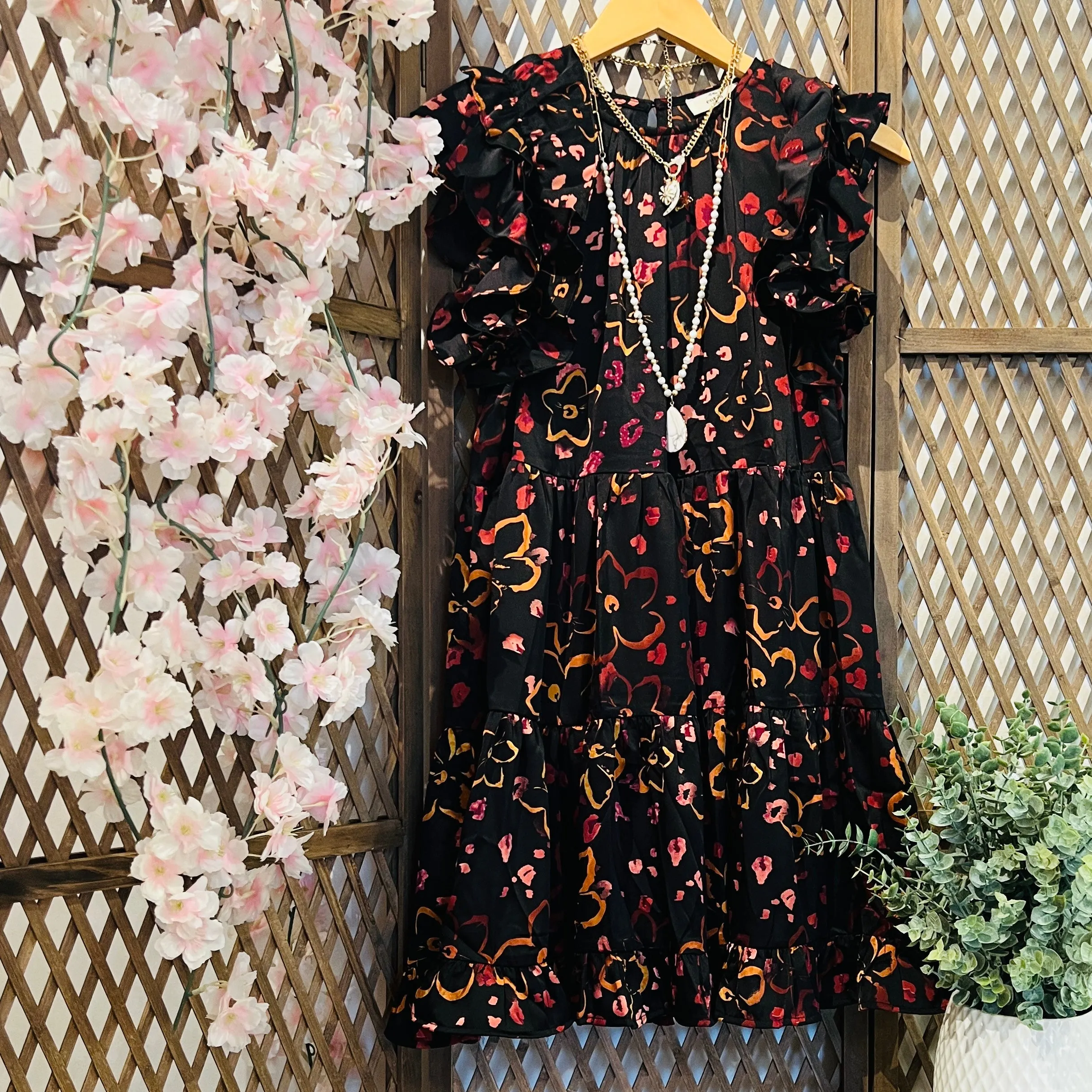 Black Background Floral Dress