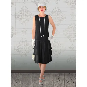 Black chiffon flapper dress with tiered skirt