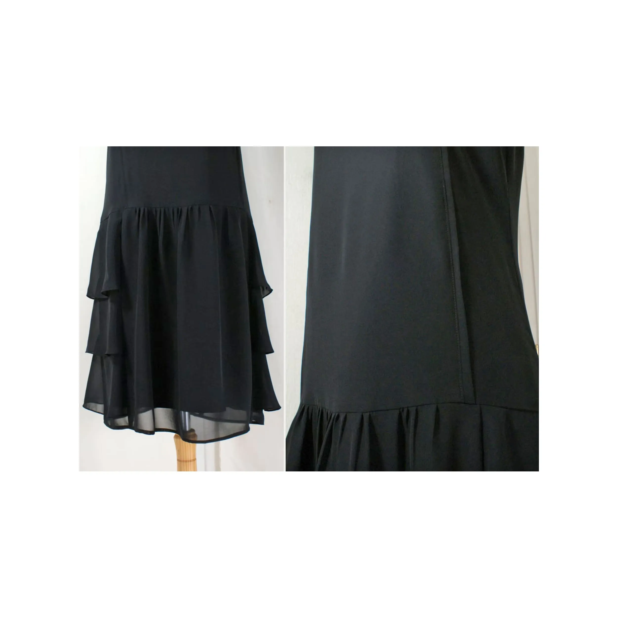 Black chiffon flapper dress with tiered skirt