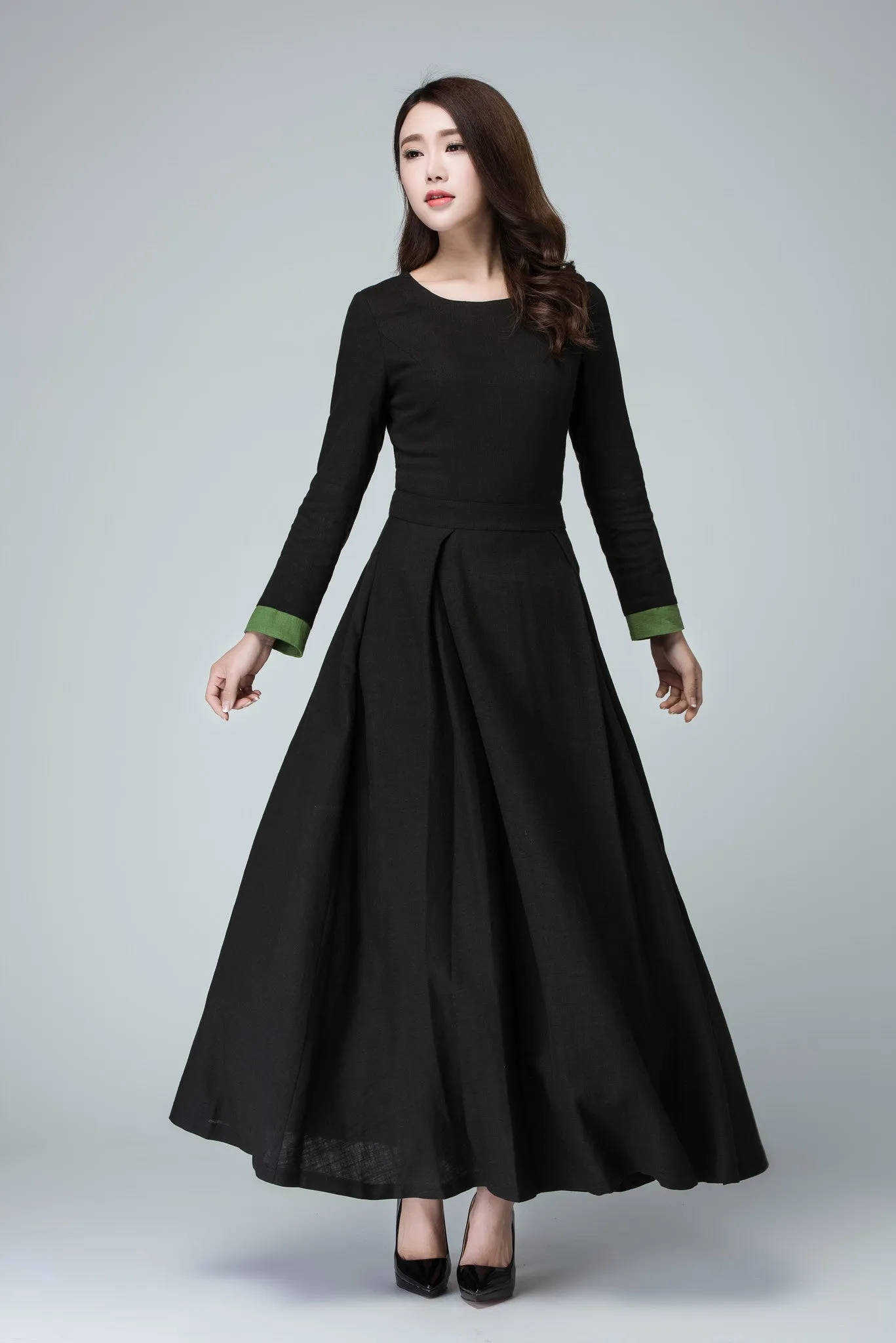 Black dress linen dress maxi dress women dress 1450#