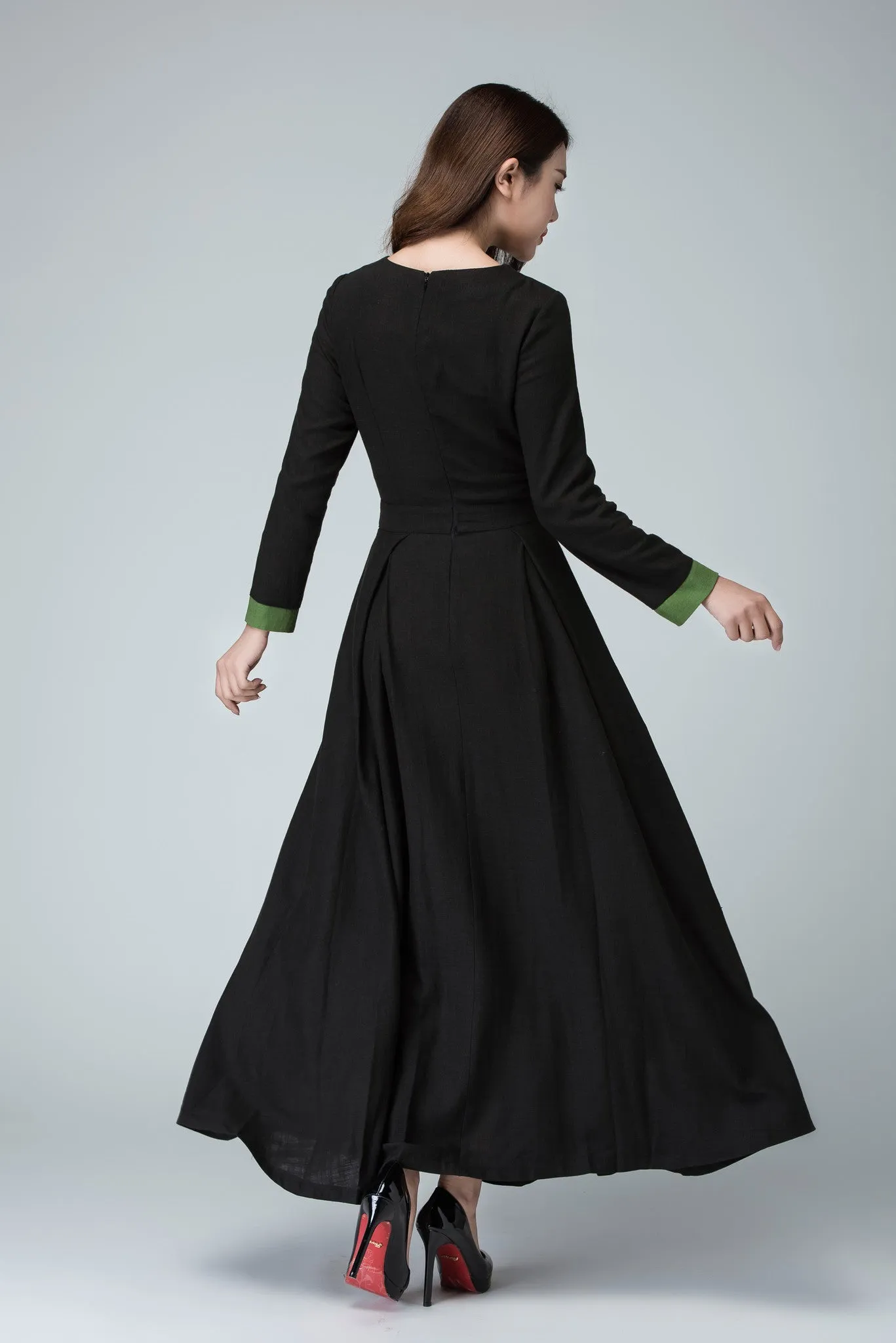 Black dress linen dress maxi dress women dress 1450#