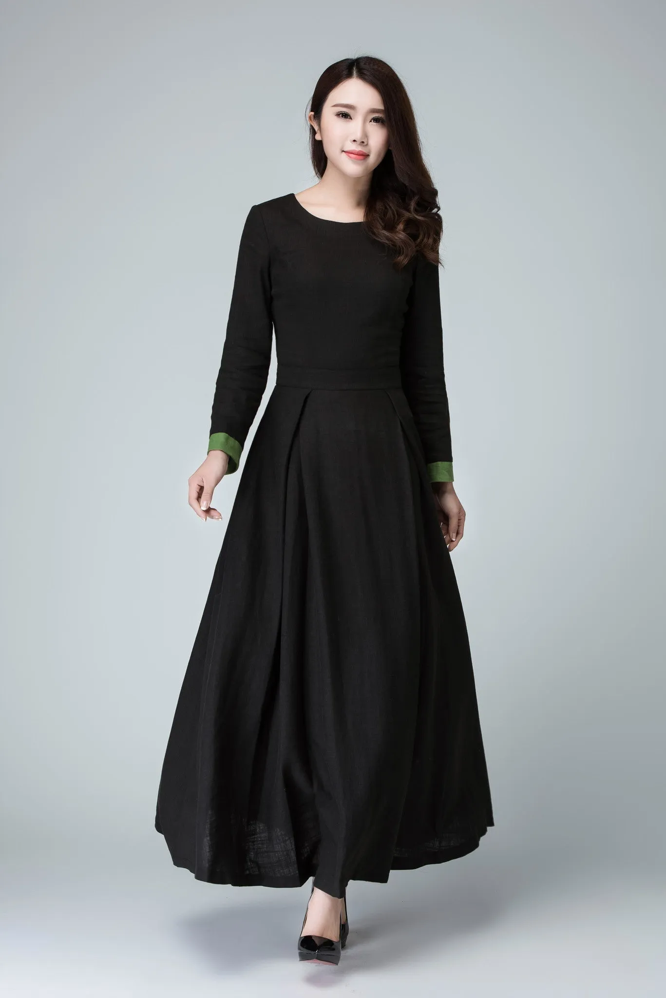 Black dress linen dress maxi dress women dress 1450#