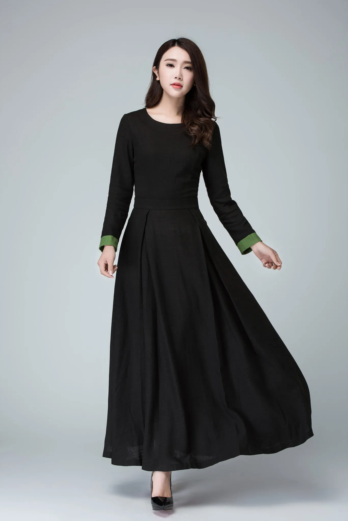 Black dress linen dress maxi dress women dress 1450#