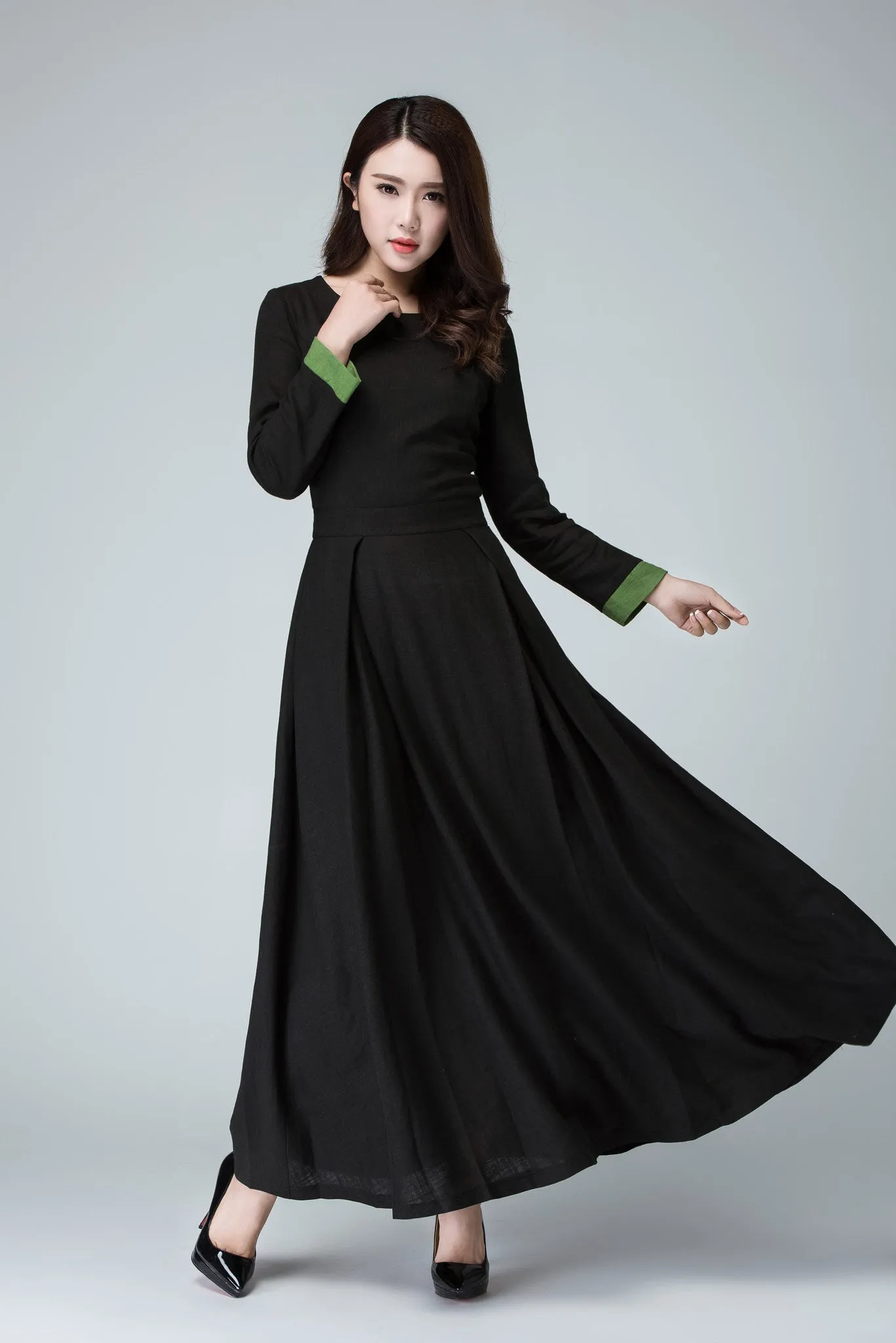 Black dress linen dress maxi dress women dress 1450#