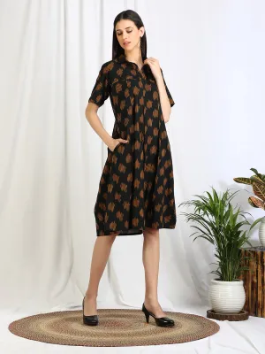 Black Ikat Cotton 'Kavya' Dress