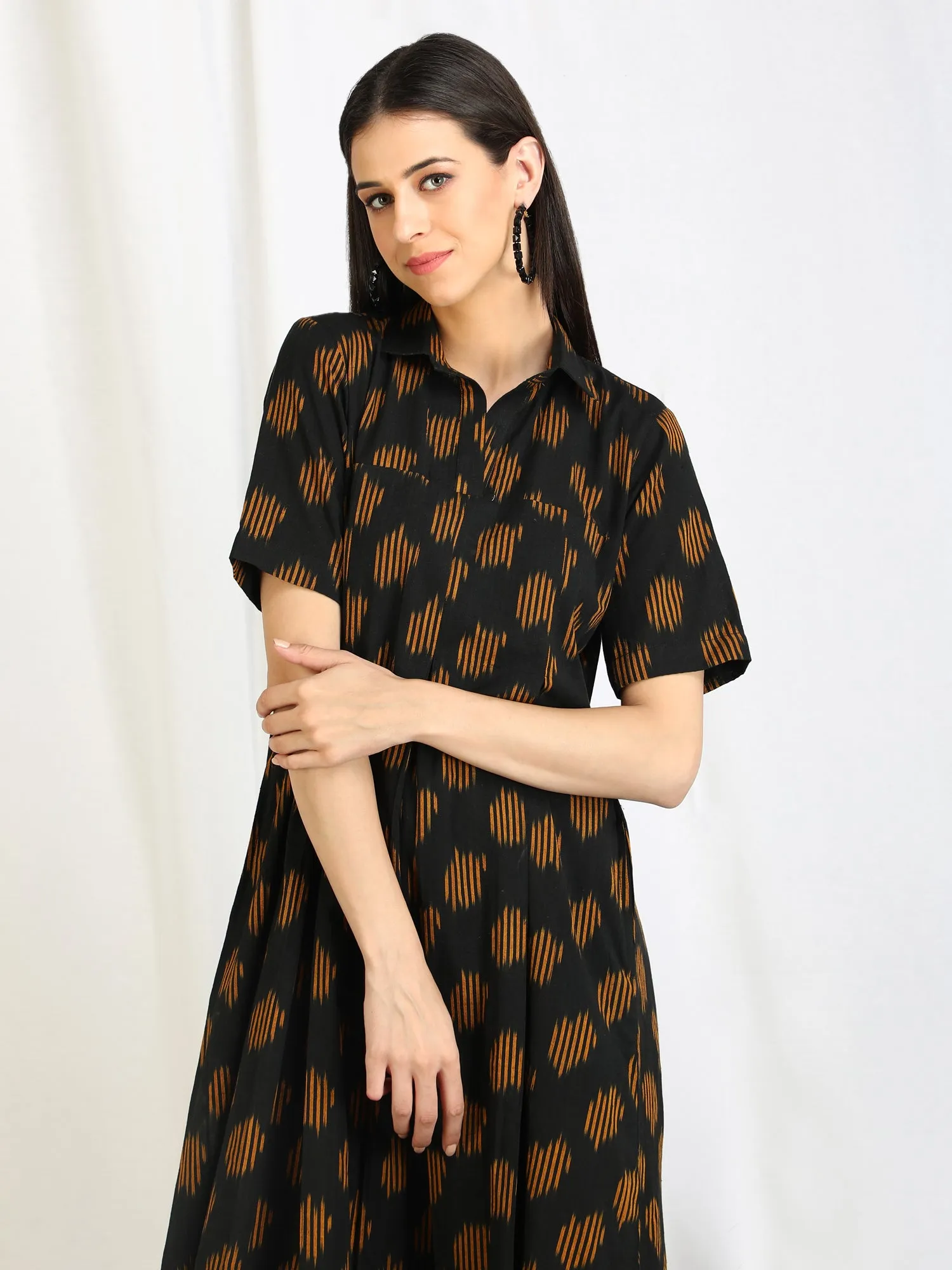 Black Ikat Cotton 'Kavya' Dress