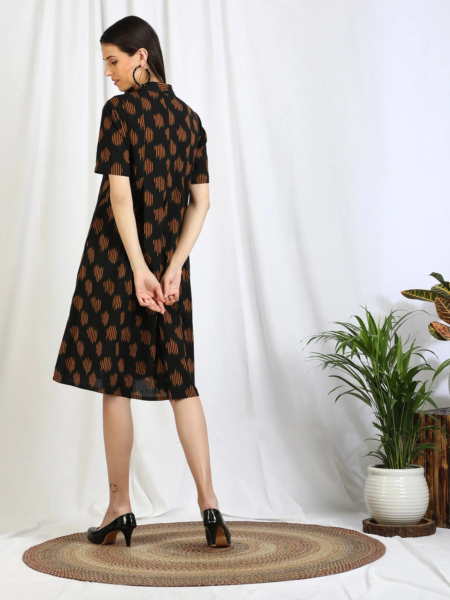 Black Ikat Cotton 'Kavya' Dress