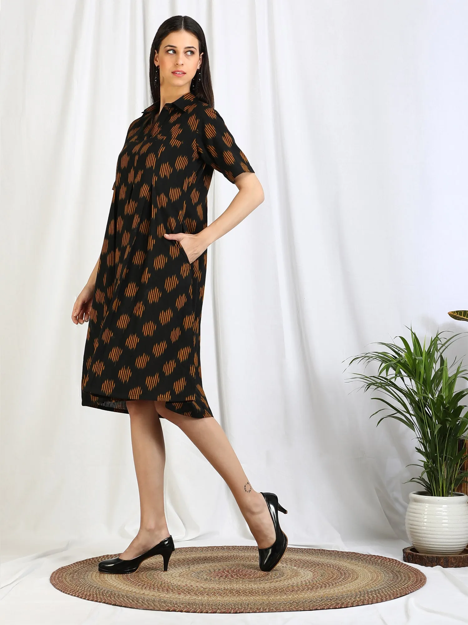 Black Ikat Cotton 'Kavya' Dress