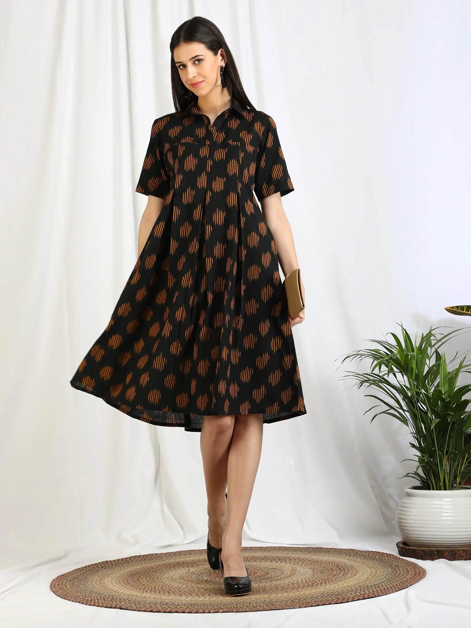 Black Ikat Cotton 'Kavya' Dress