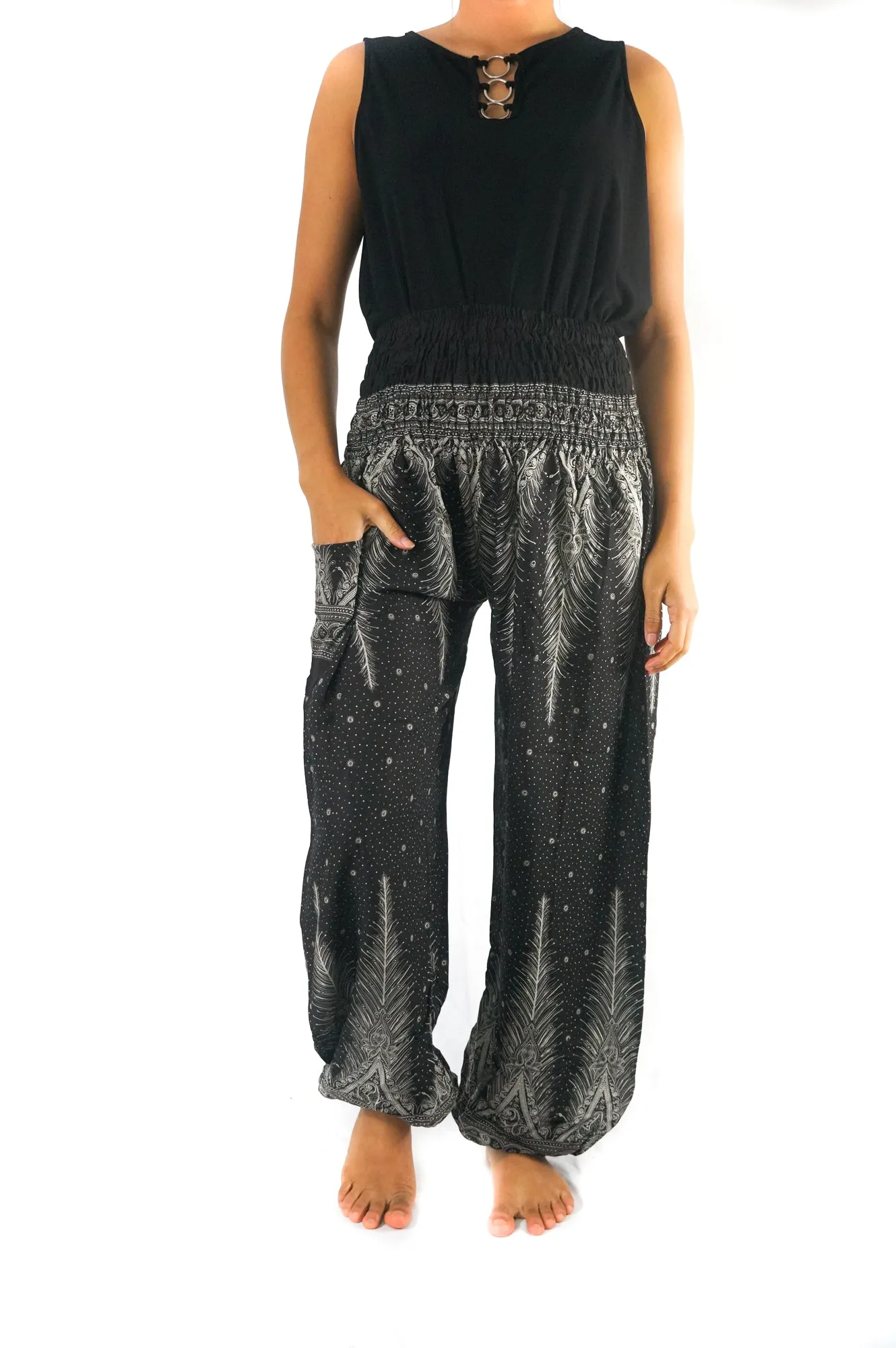 Black PEACOCK Women Harem Pants Boho Pants Hippie Pants