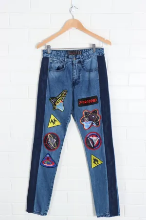 Black Pyramid Blue Embroidered Space Patch Jeans (30)