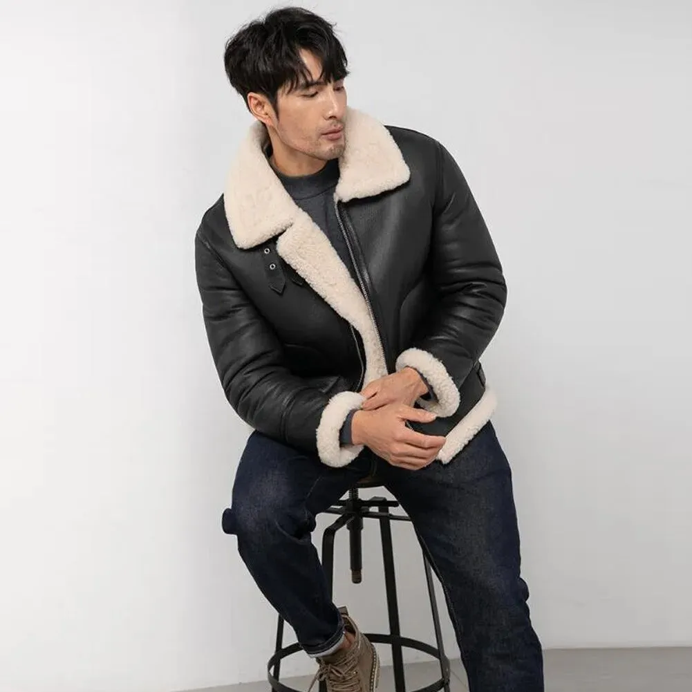 Black Shearling Aviator Jacket Mens